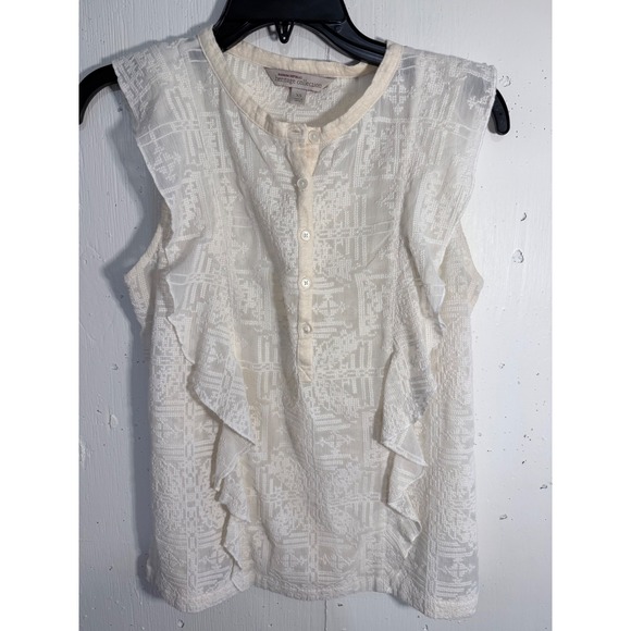 Banana Republic Tops - Banana Republic Heritage Collection Ivory Embroidered Ruffle Sleeveless Top XS